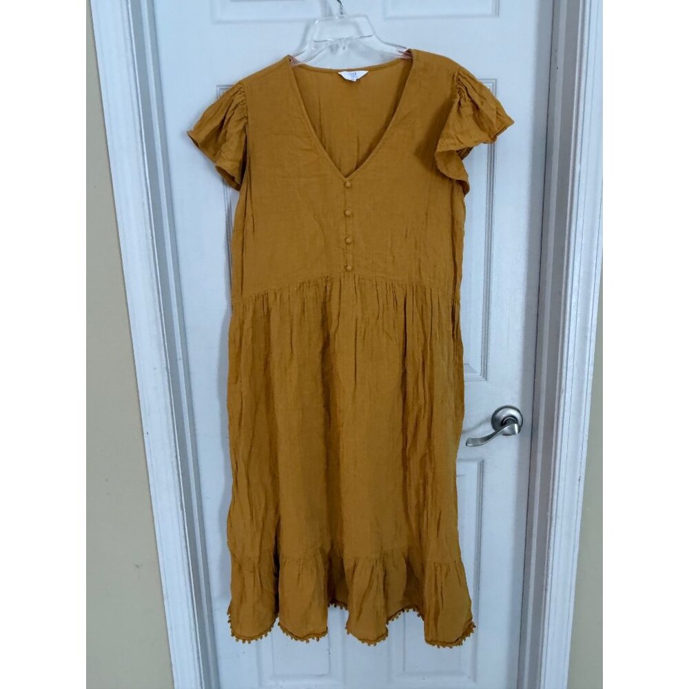 Time & Tru Mustard Yellow Flutter Sleeve V-Neck Maxi Dress XXL